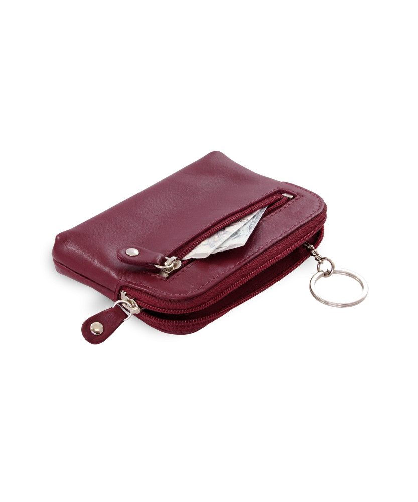 Larger burgundy leather two-zip key chain 619-8104-60