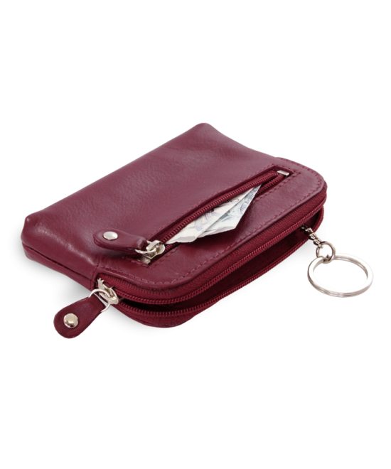 Larger burgundy leather two-zip key chain 619-8104-60