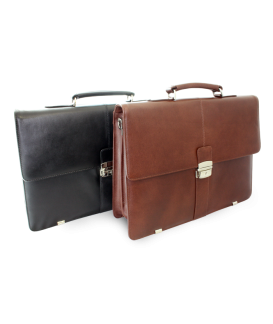 Black leather briefcase with laptop compartment 112-5056-60