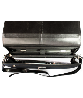 Schwarze Leder Aktentasche mit Laptopfach 112-5056-60