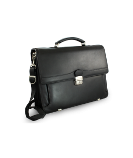 Black leather briefcase with four internal compartments 112-6002-60