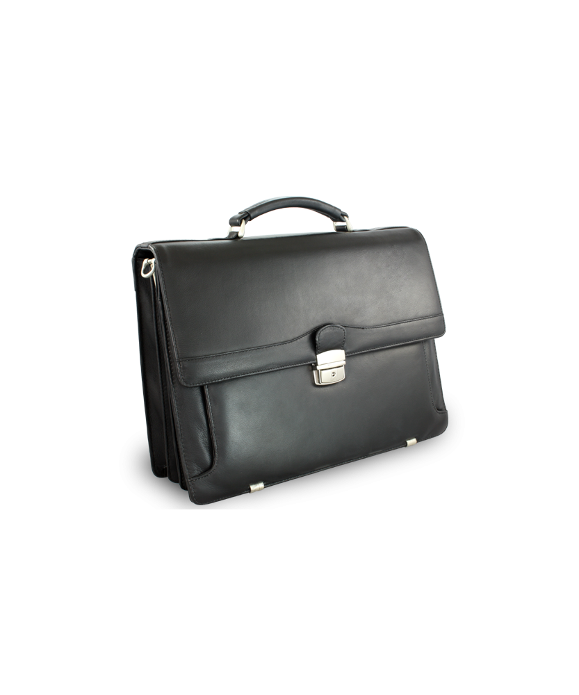 Black leather briefcase with four internal compartments 112-6002-60