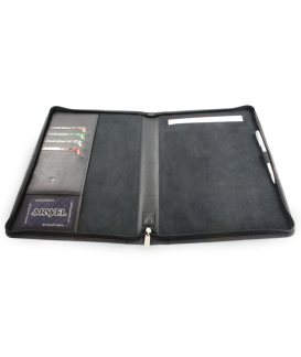 Black leather zippered A4 folder 119-0325-60