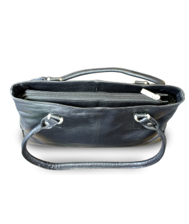 Black leather zipper handbag with two straps 212-2058-60