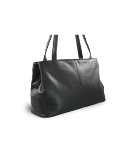 Black leather two-zip handbag with two straps 212-2092-60