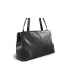 Black leather two-zip handbag with two straps 212-2092-60