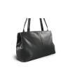 Schwarze Lederhandtasche mit zwei Reißverschlüssen und zwei Riemen 212-2092-60