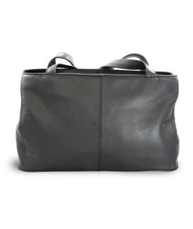 Schwarze Lederhandtasche mit zwei Reißverschlüssen und zwei Riemen 212-2092-60