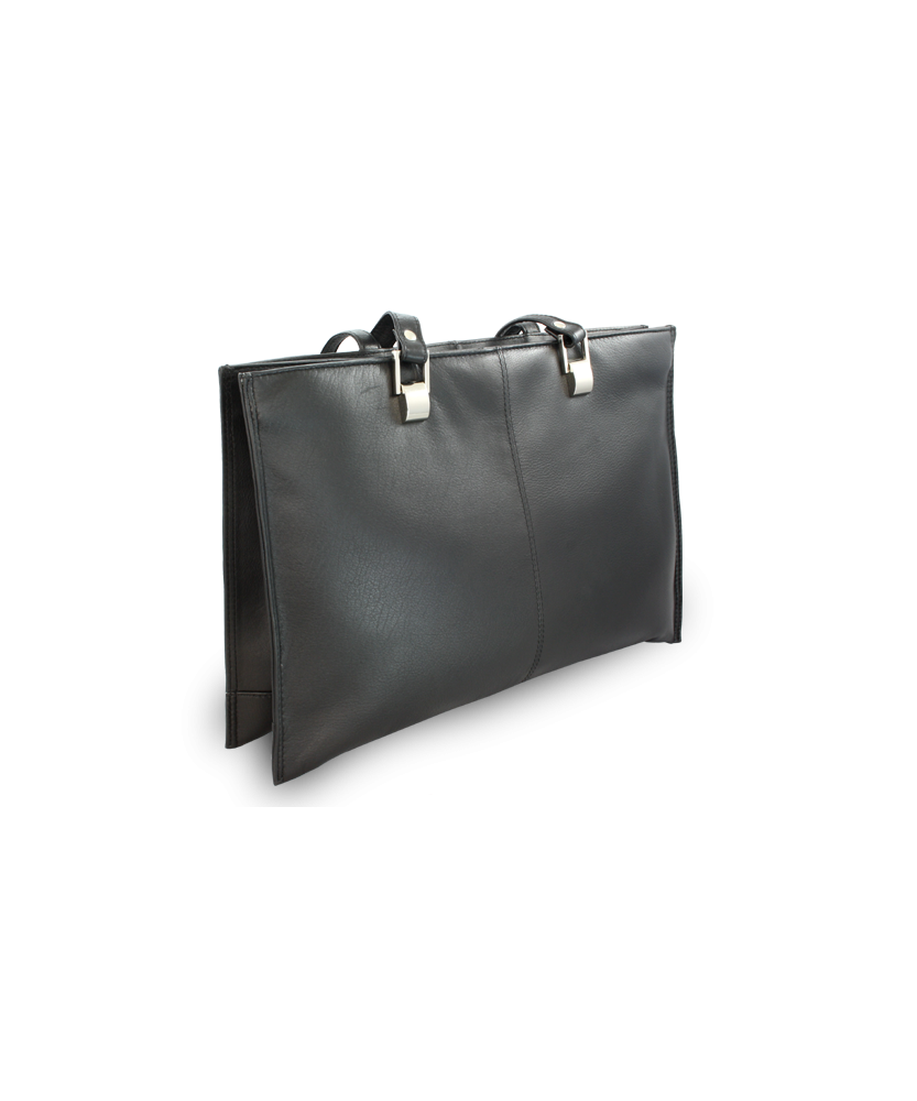 Schwarze Lederhandtasche mit drei Reißverschlüssen 212-2203A-60