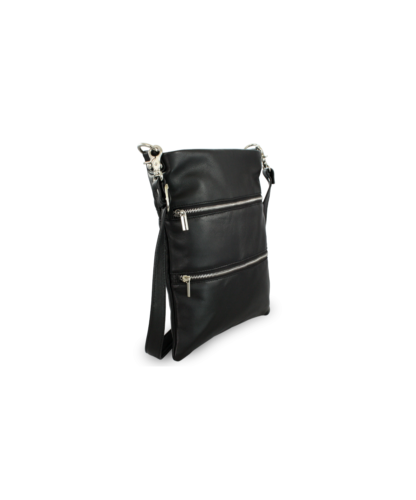 Schwarze Leder-Handtasche mit Reißverschluss und Riemen 212-3066-60