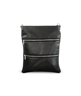 Schwarze Leder-Handtasche mit Reißverschluss und Riemen 212-3066-60