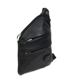 Black leather men's zip crossbody bag 216-1574-60