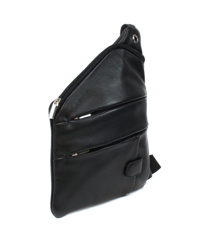 Black leather men's zip crossbody bag 216-1574-60