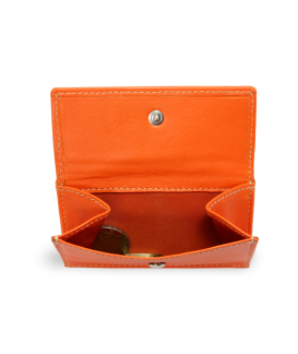 Orangfarbenes Mini-Portemonnaie aus Leder für Damen 511-4392A-84