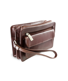 Brown leather two-zip etui 611-1080-40