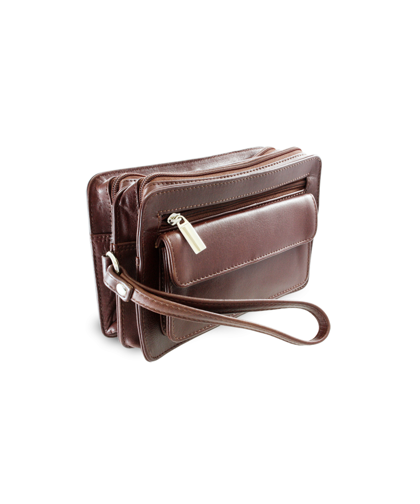 Brown leather two-zip etui 611-1080-40