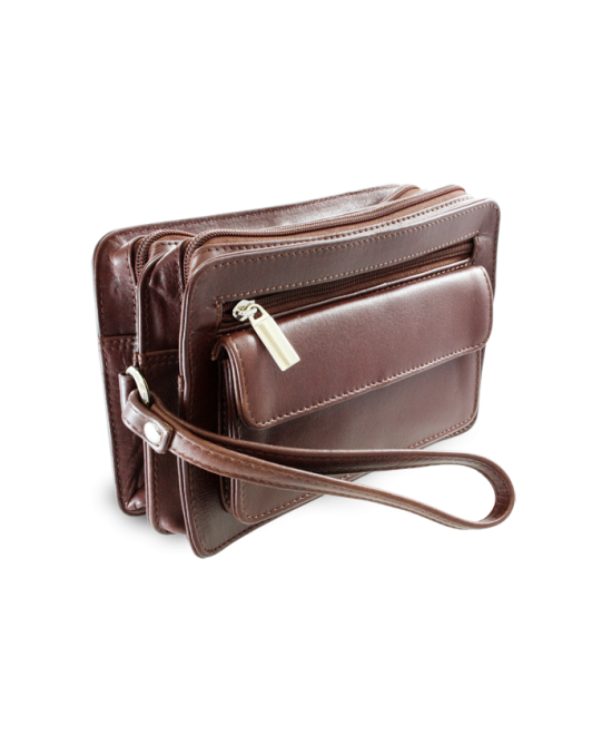 Brown leather two-zip etui 611-1080-40