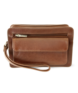 Brown leather two-zip etui 611-1080-40