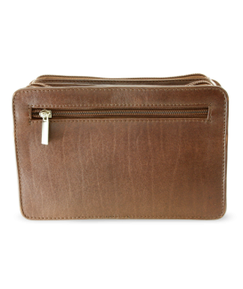 Brown leather two-zip etui 611-1080-40