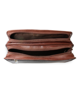 Brown leather two-zip etui 611-1080-40