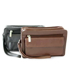 Brown leather two-zip etui 611-1080-40