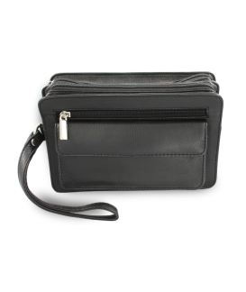 Black leather two-zip etui 611-1080-60