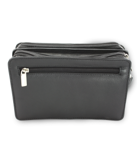 Black leather two-zip etui 611-1080-60