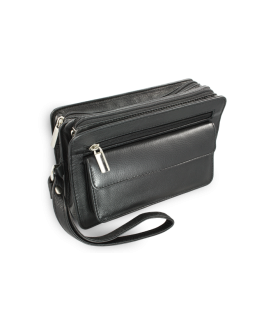 Black leather two-zip etui 611-1080-60