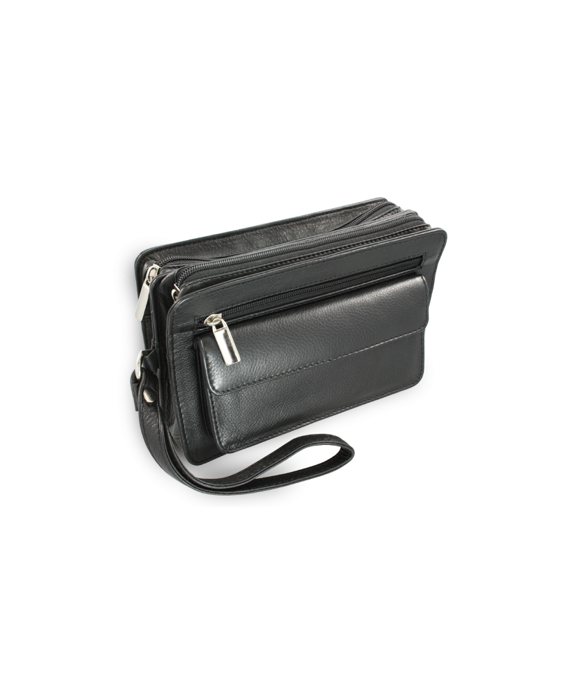 Black leather two-zip etui 611-1080-60