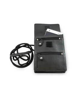 Black leather document case with strap 611-6108-60
