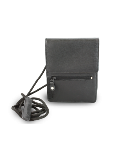 Black leather document case with strap 611-6108-60