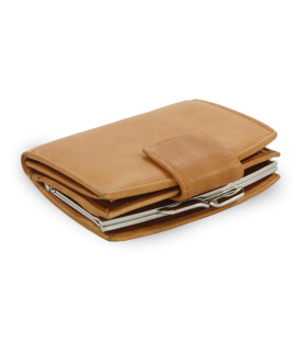 Light brown women's leather frame wallet with a pinch 511-4357-05