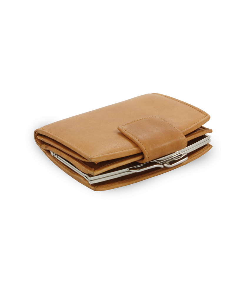 Light brown women's leather frame wallet with a pinch 511-4357-05