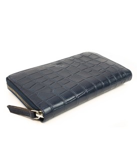 Dark blue crocodile women's leather zip wallet 511-1306-97