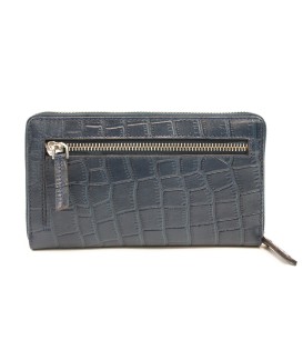 Dark blue crocodile women's leather zip wallet 511-1306-97