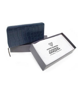 Dark blue crocodile women's leather zip wallet 511-1306-97