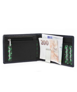 Blau-schwarze Herren Dollarclip-Geldbörse aus Leder mit Clip 519-1811-97/60