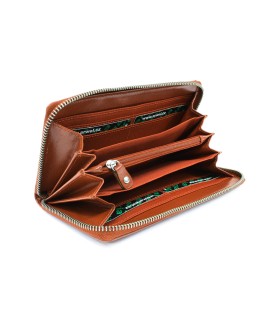 Cognacbraunes Damen Leder Portemonnaie mit Reißverschluss 511-3559-05