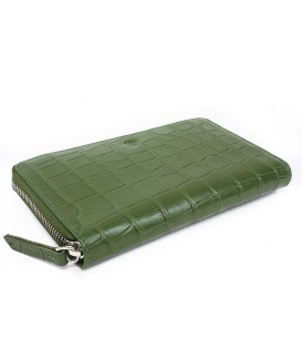 Dark green croco women's leather zip wallet 511-1306-55