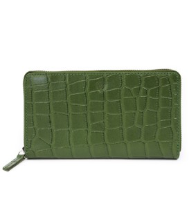 Dark green croco women's leather zip wallet 511-1306-55