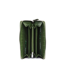 Dark green croco women's leather zip wallet 511-1306-55