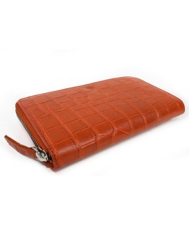 Orangefarbenes Krokoleder Portemonnaie mit Reißverschluss für Damen 511-1306-84