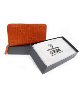 Orange crocodile women's leather zip-around wallet 511-1306-84