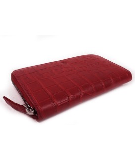 Dark red croco women's leather zip wallet 511-1306-31