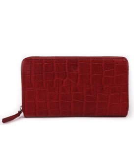 Dark red croco women's leather zip wallet 511-1306-31