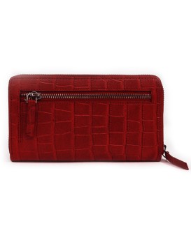 Dark red croco women's leather zip wallet 511-1306-31