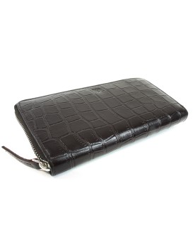 Dark brown crocodile women's leather zip-around wallet 511-1306-47