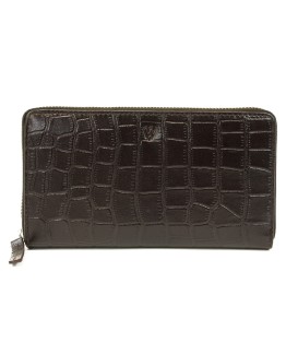 Dark brown crocodile women's leather zip-around wallet 511-1306-47