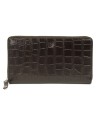Dark brown crocodile women's leather zip-around wallet 511-1306-47