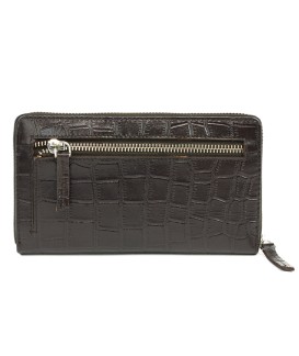 Dark brown crocodile women's leather zip-around wallet 511-1306-47